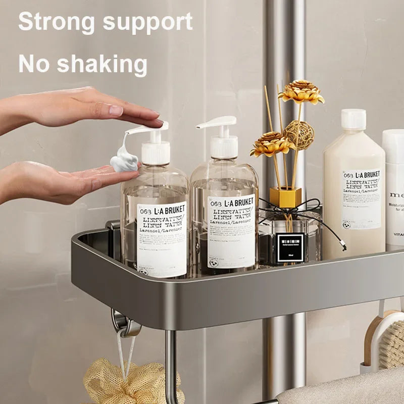 Bad Lagerung Rack Regen Dusche Stange Regal Organizer Kein Bohren Dusche Gel Shampoo Tablett Halter Dusche Gel Shampoo Organizer