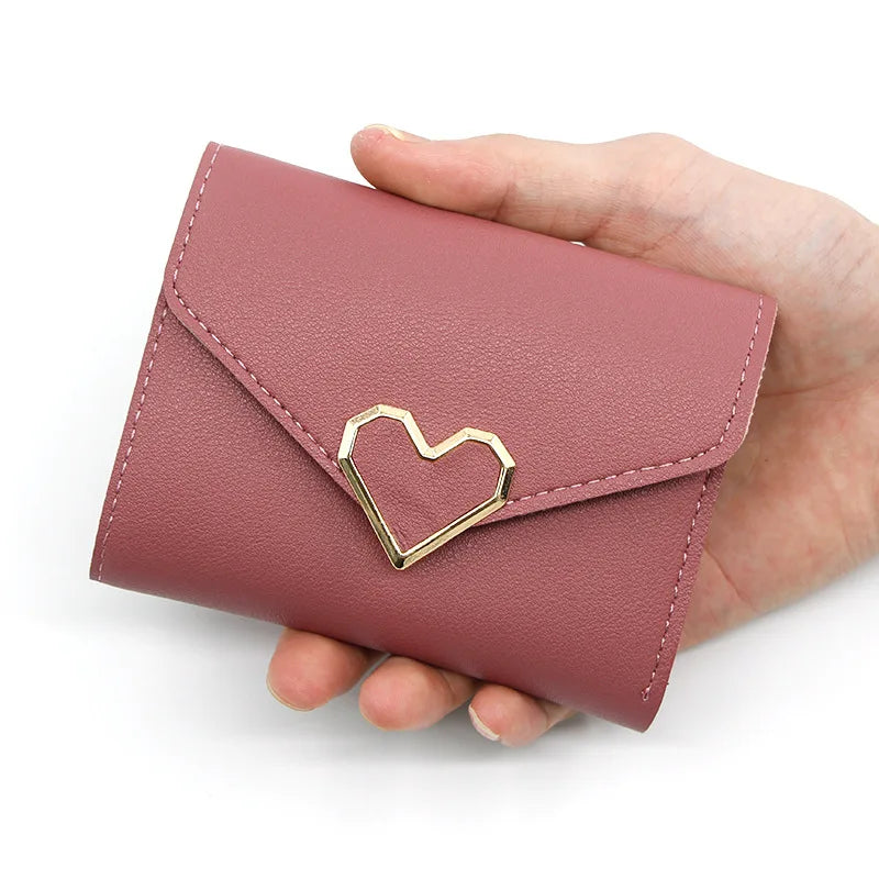 Korean version women wallet short heart-shaped three fold women's wallet multi card slot card bag zero wallet  purses for women.