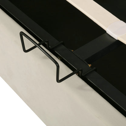 Polsterbett hydraulische 140x200cm, Doppelbett mit Lattenrost, Stauraum, Ohrenform, Knopfnähte, Samtstoff, beige, ohne Matratze