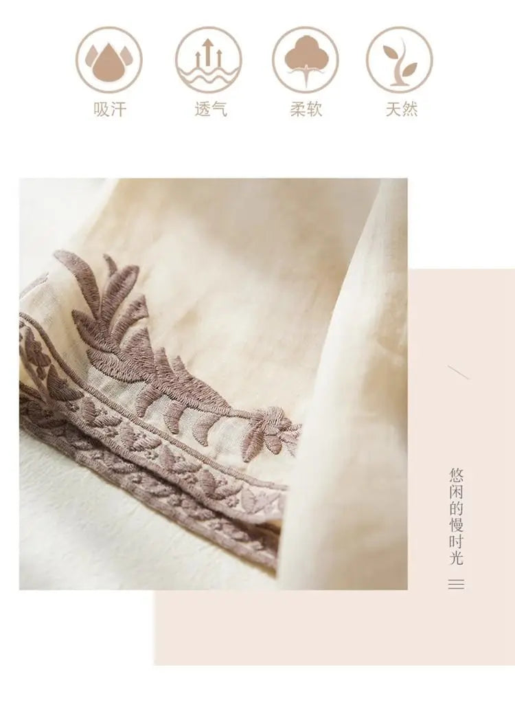 Ethnisches Vintage-Kurzarmkleid aus schwerer Stickerei aus Baumwolle und Leinen für Damen, lockeres langes Sommerkleid mit V-Ausschnitt und elegantem Stil.