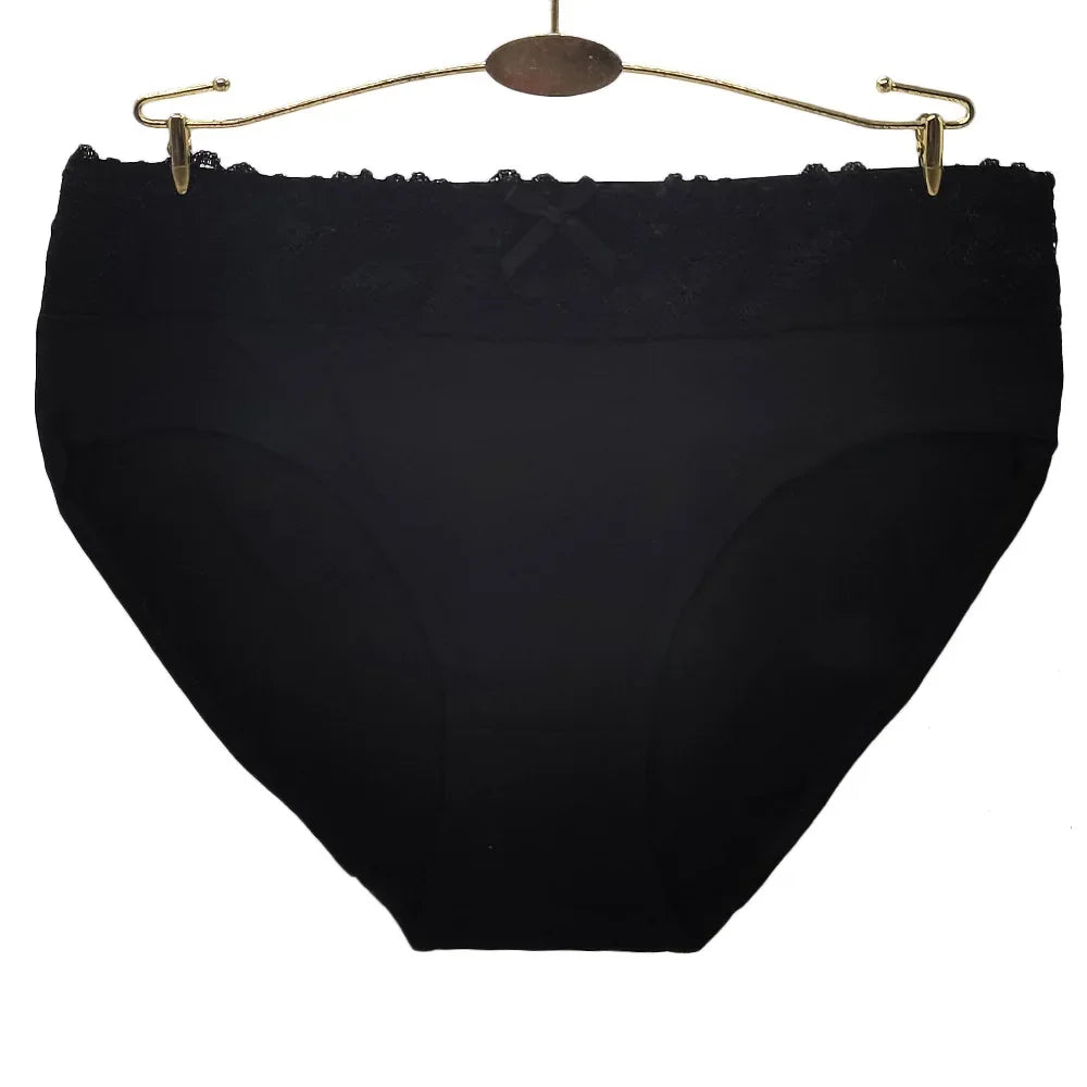 Women's cotton briefs sexy mid-rise solid lace waist patchwork panties Ladies briefs plus size women briefs underwear 3 Pcs/lot.