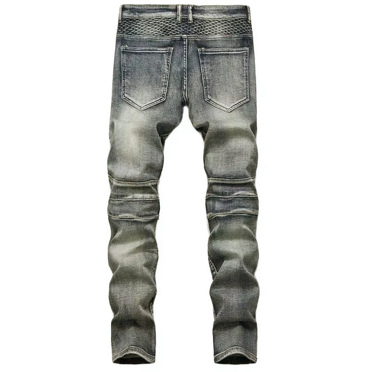 Herbst männer Patchwork Vintage Biker Jeans Hip Hop Hosen Dünne Gerade Elastische Radfahren Denim Hosen Männlichen Mode Streetwear.