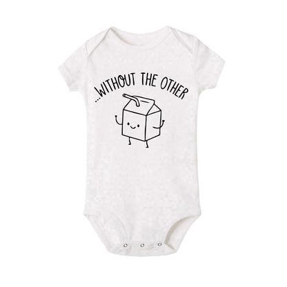 Zwillings-Body kann niemandem ohne den anderen Baby-Strampler haben. Lustiger Milch- und Keks-Zwillings-Bodysuit. Niedlicher Baby-Overall für beste Freunde.