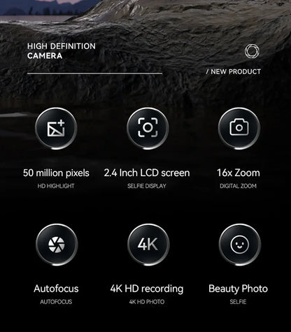 Xiaomi 4K Digital Camera 50MP 16X Student Camera Outdoor Anti-Shake Digital Video Camera Flash Video Recorder Small Video Camera.