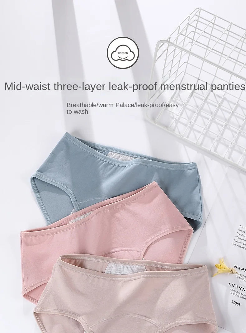 Women's menstrual briefs large flow postpartum water absorption leakproof briefs women's pure cotton menstrual briefs lingerie.