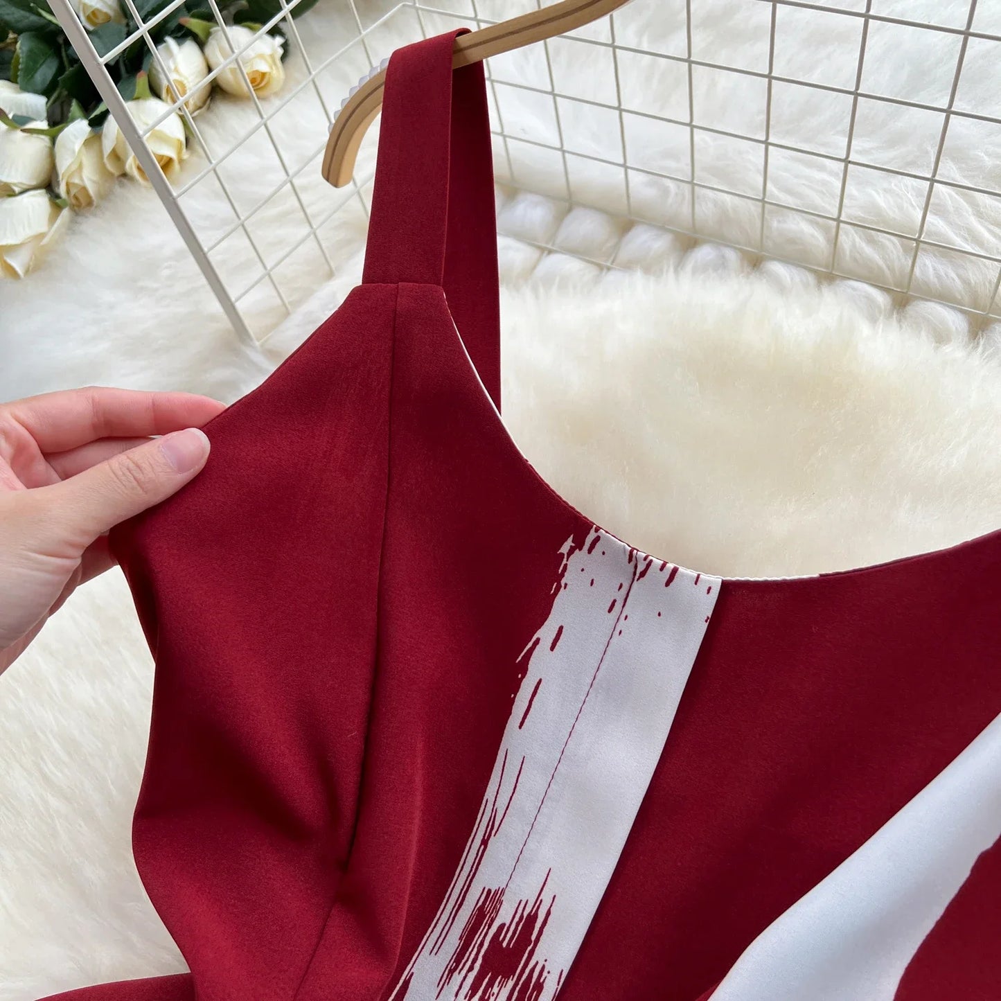 Neue Sommer Druck Süße Kleid Träger O Neck Backless Split Elegante Damen Urlaub Strand Party Midi Sommerkleid