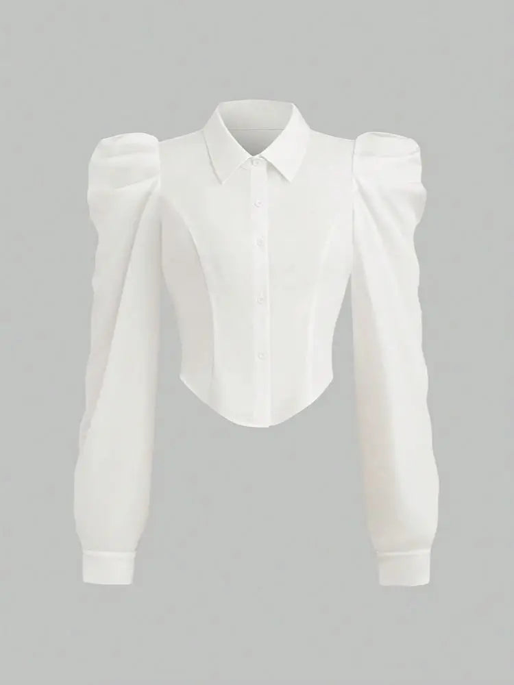 Plus Size Spring/Summer White Slim Fit Long Sleeve Shirt Solid Colour Fashionable and Versatile Office Wear Simple and Refined.