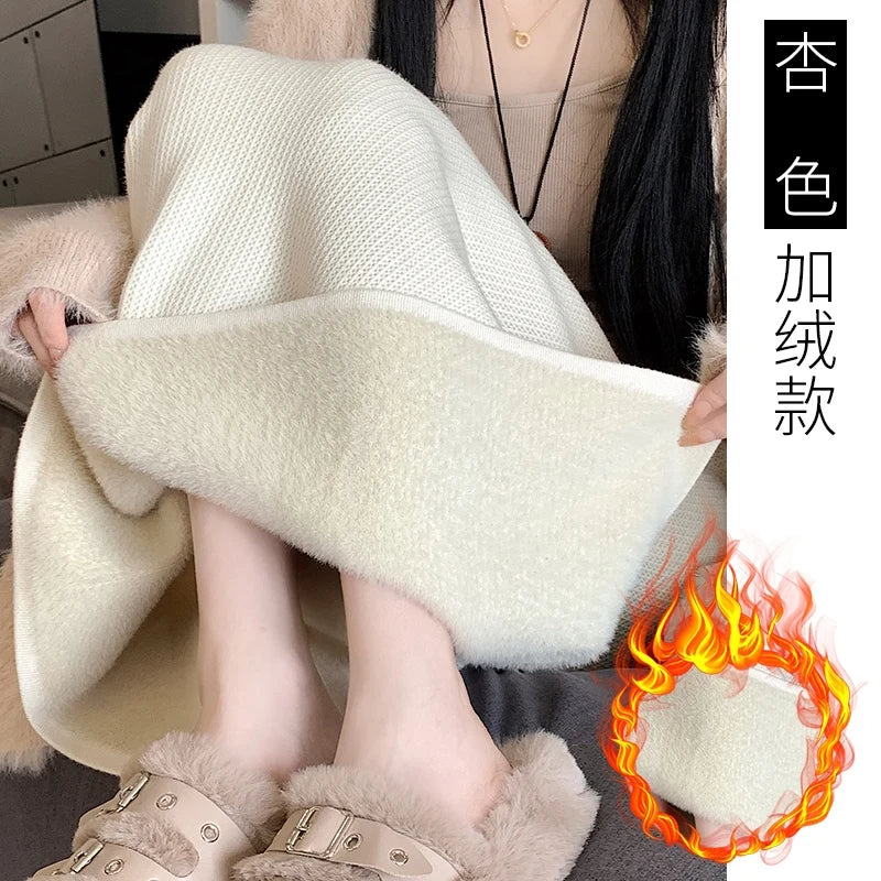 2025 New Thick Knit Midi Skirt High Waisted Straight Hem Bodycon Pencil Skirts for Petite Women Cozy Fall Winter Fashion