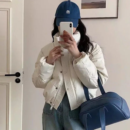 Winter Warme Dicke Parkas Frauen Neue Mode Lose Ernte Jacke Weibliche Schwarz Baumwolle Gepolsterte PU Leder Elegante Zipper Mantel Y2K Tops.