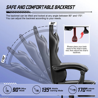 Daccormax Ergonomischer Gaming-Stuhl mit Fußstütze, Liegestuhl 170 ° , Rennstuhl aus PU-Leder mit Lordosenstütze und Kopfstütze