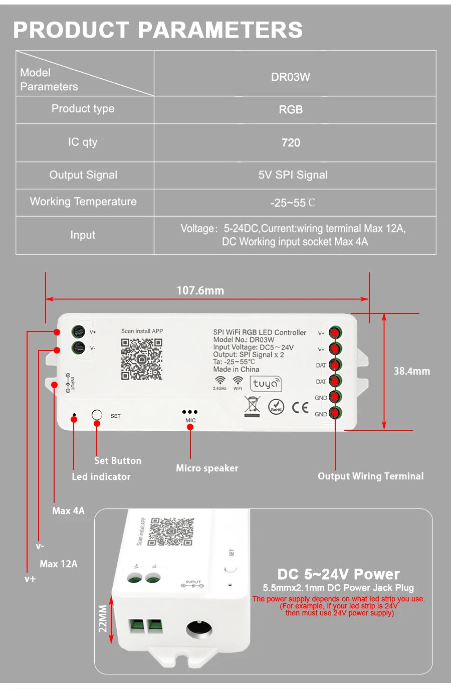 1-25M RGB Addressable COB LED Strip Light 24V WS2811 Pixel LED Strip Tuya WiFi RGBIC LED Ribbon Light Kit For TV Room decoration.