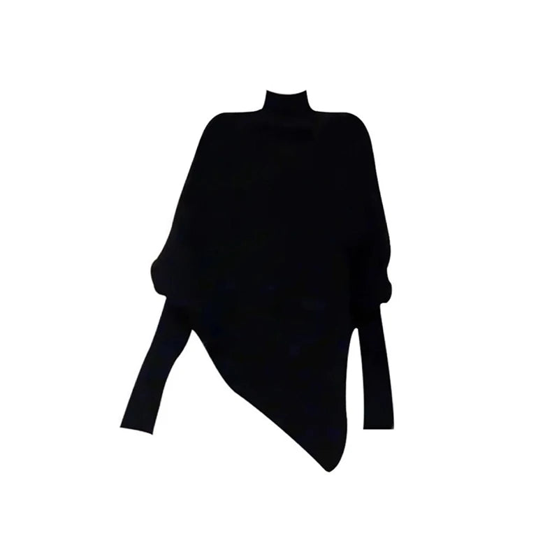 Women Black Gothic Pullover Sweater Harajuku Aesthetic Y2k Long Sleeves Turtleneck Knitted Sweaters Vintage 2000s Clothes Autumn.