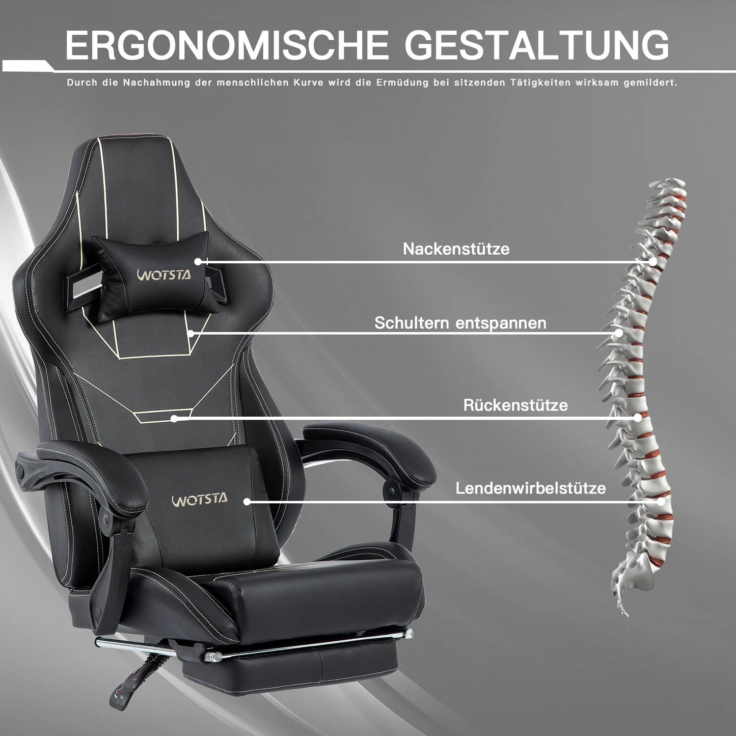 WOTSTA Gaming Chair Ergonomischer Gaming Chair Bürostuhl mit Fußstütze Racing Computerstuhl Höhenverstellbar Gepolstert Computerst