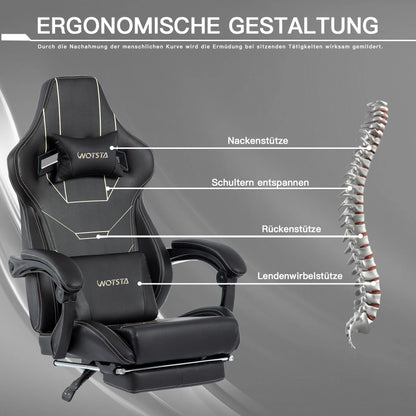 WOTSTA Gaming Chair Ergonomischer Gaming Chair Bürostuhl mit Fußstütze Racing Computerstuhl Höhenverstellbar Gepolstert Computerst