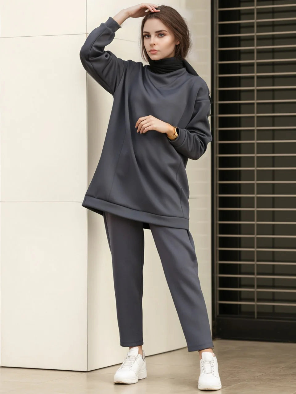 Spring Autumn Women Muslim Sets Long Tops and Pants Turkey Outfit 2 Pieces Set Adult Eid Al-Adha Casual Young Girls Sport Set.