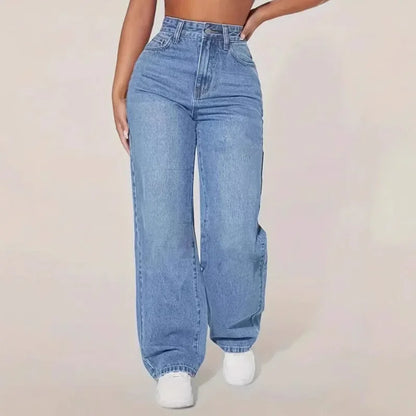 High Waist Straight Leg Jeans Women's Casual Spring Autumn New Style Cross-Border High Waist Wide Leg Jeans Water Washed.
