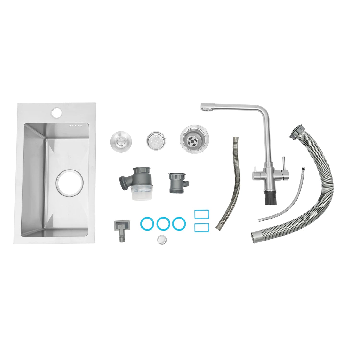 Edelstahlspüle, Küchenspüle, kleine Küchenspüle, Mini-Spüle mit Wasserhahn und Abfluss, 50 x 28 cm