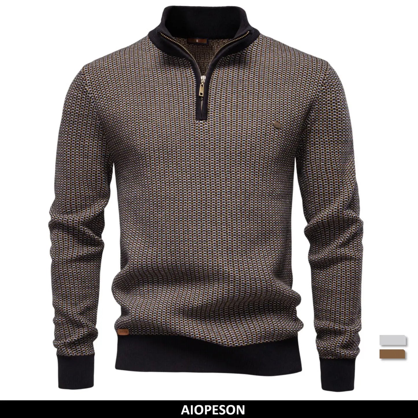 AIOPESON Classic Striped Knitwear Men Cotton Blend Sweater Mock Neck Warm Thickened Old Money Luxury Winter Sweaters for Men.