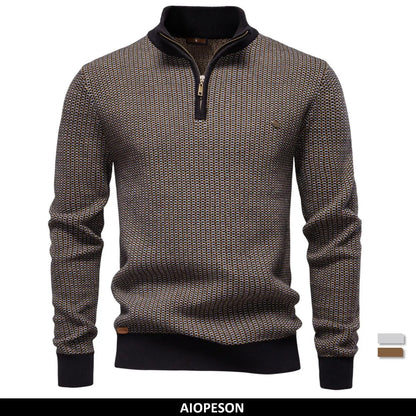 AIOPESON Classic Striped Knitwear Men Cotton Blend Sweater Mock Neck Warm Thickened Old Money Luxury Winter Sweaters for Men.