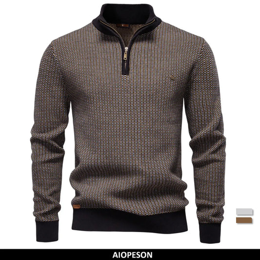 AIOPESON Classic Striped Knitwear Men Cotton Blend Sweater Mock Neck Warm Thickened Old Money Luxury Winter Sweaters for Men.