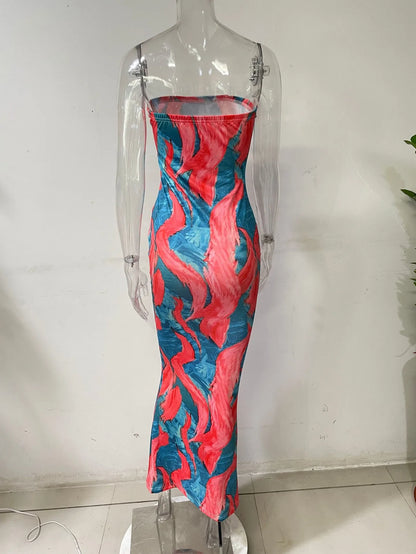 Sommer Lange Kleider Für Frauen Bodycon Brust Wrap Print Off Schulter Verband Schlank Sexy Kleid 2024 Neue Mode Party Vestidos