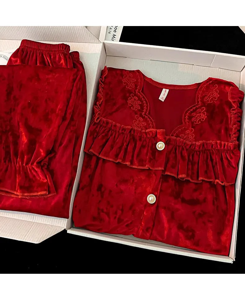 Soft Velvet Pajama Set Women Loose Home Wear Sleeping Velour Autumn Winter New Warm Sleepwear Female Nightie Ins Underwear.