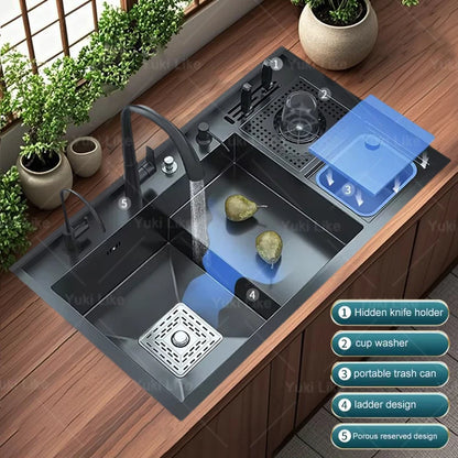 Neues abgestuftes Edelstahlspülbecken für die Küche, multifunktionale Tassenwaschbecken, Geschirrspülbecken, großes Einzelschlitz-Waschbecken