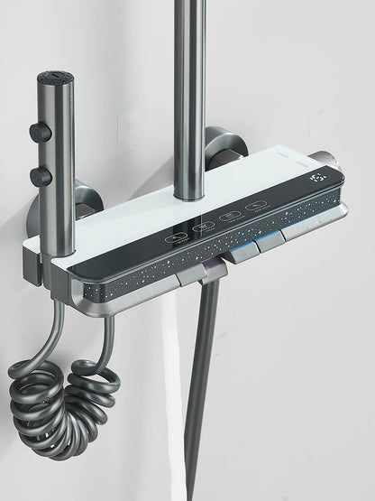 Intelligent Digital Display Luxury Shower Set Bathroom Wall Mounted Piano Key 4 Ways Water Outlet Rainlfall Shower Faucet System