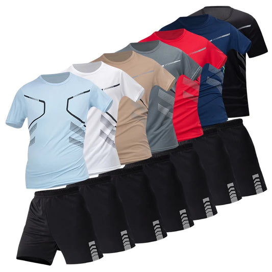 2/4/6 Pcs Plus Size Men's Quick-drying Short-sleeved Shorts Suit Men's Leisure Sports Running Fitness T-shirt Joker Shorts Teen.