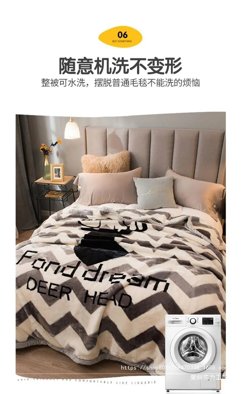 Thiened Double-layer Raschel Blanket Warm Coral Fce Wedding Blanket Single Double Bed Autumn Winter Warmth Cover Blanket.