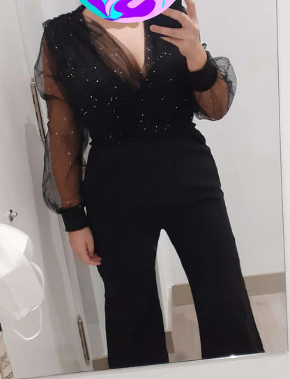 Jumpsuit Women Elegant Slim Long Pants One Piece Outfit V-neck Party Club Rompers Summer 2025 Sexy Lace Straight Leg Jumpsuits.