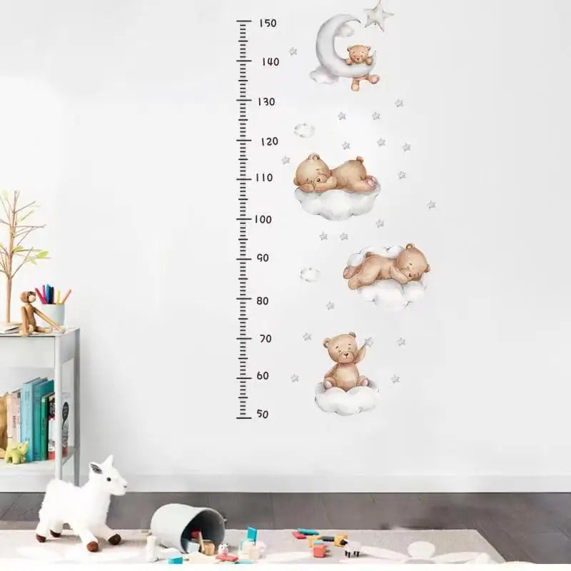 Cute Bear Moon Star Wall Stickers for Kids Rooms Girls Boys Baby Room Decoration Kawaii Cartoon Animal Nursery Wallpaper Vinyl
