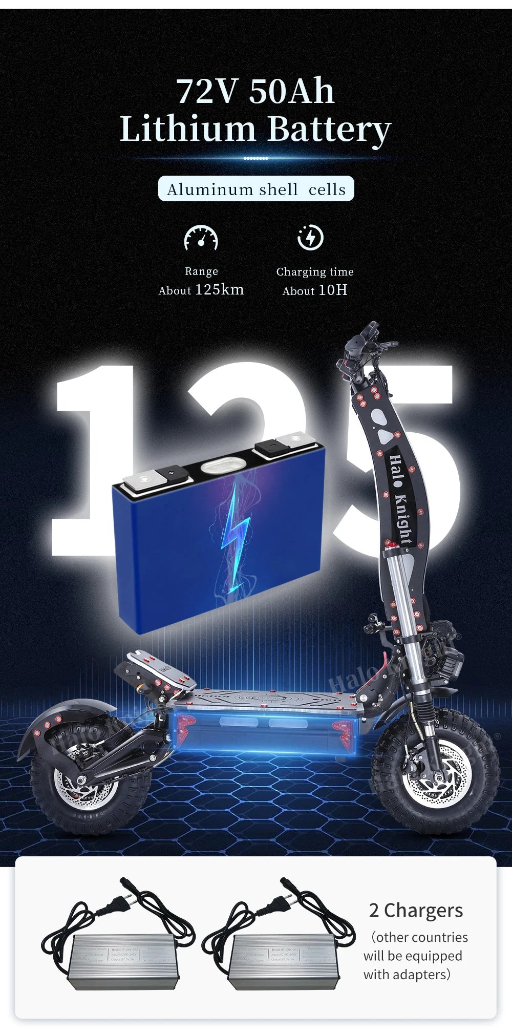 Halo Knight T107Max Electric Scooter Adult 14 Inch Off road Tires E-Scooter  for Men 4000W 72V 50 AH Foldable City EScooter.