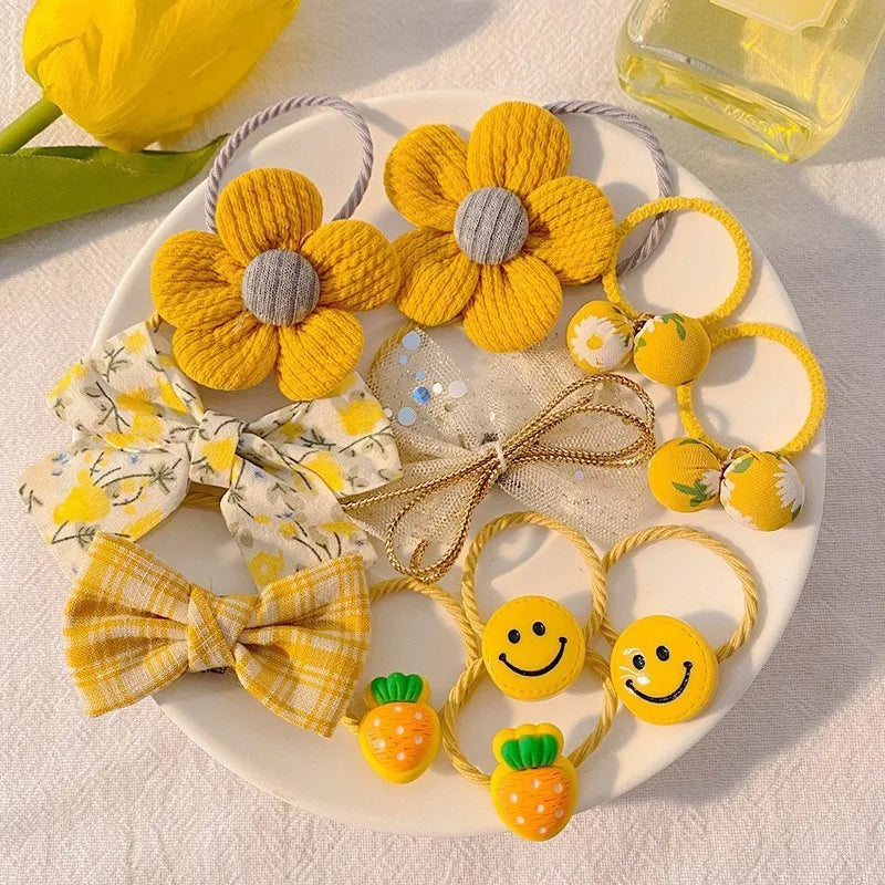 Kawaii Flower Bow Scrunchies Set Children Gift Girls Elastic Hair Rubber Bands Accessories Tie Hair Ring Rope Headdress Headwear.