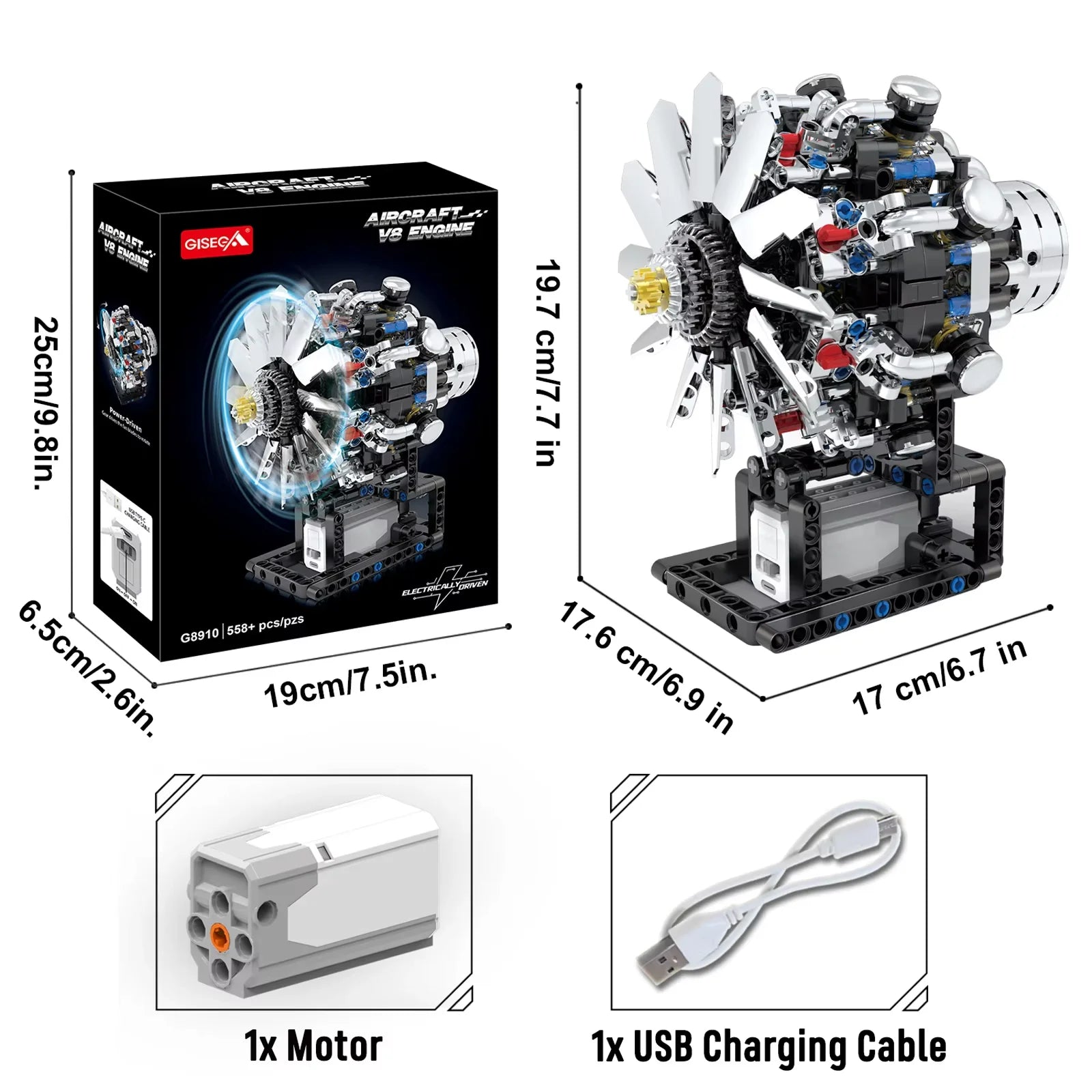 Brick V8 Engine Motorized Simulation Model Electrically Drive Building Blocks Technical Car Parts Creative Toys Gifts Boys Adult.