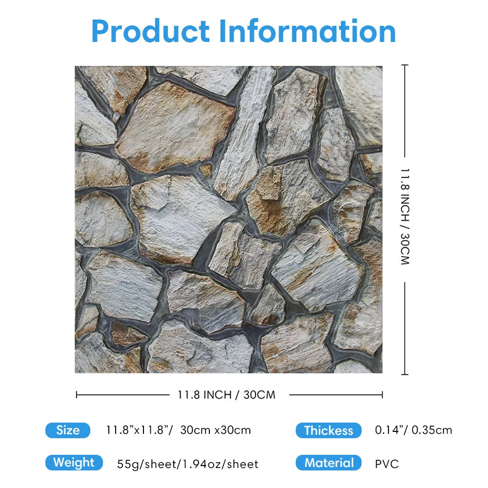 10/20Pcs, PVC 3D Faux Stone Wall Panels, Decorative Wall Decoration, Self-adhesive Panels, Easy to Install, 30cm x 30cm