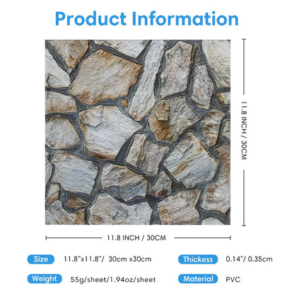 10/20Pcs, PVC 3D Faux Stone Wall Panels, Decorative Wall Decoration, Self-adhesive Panels, Easy to Install, 30cm x 30cm