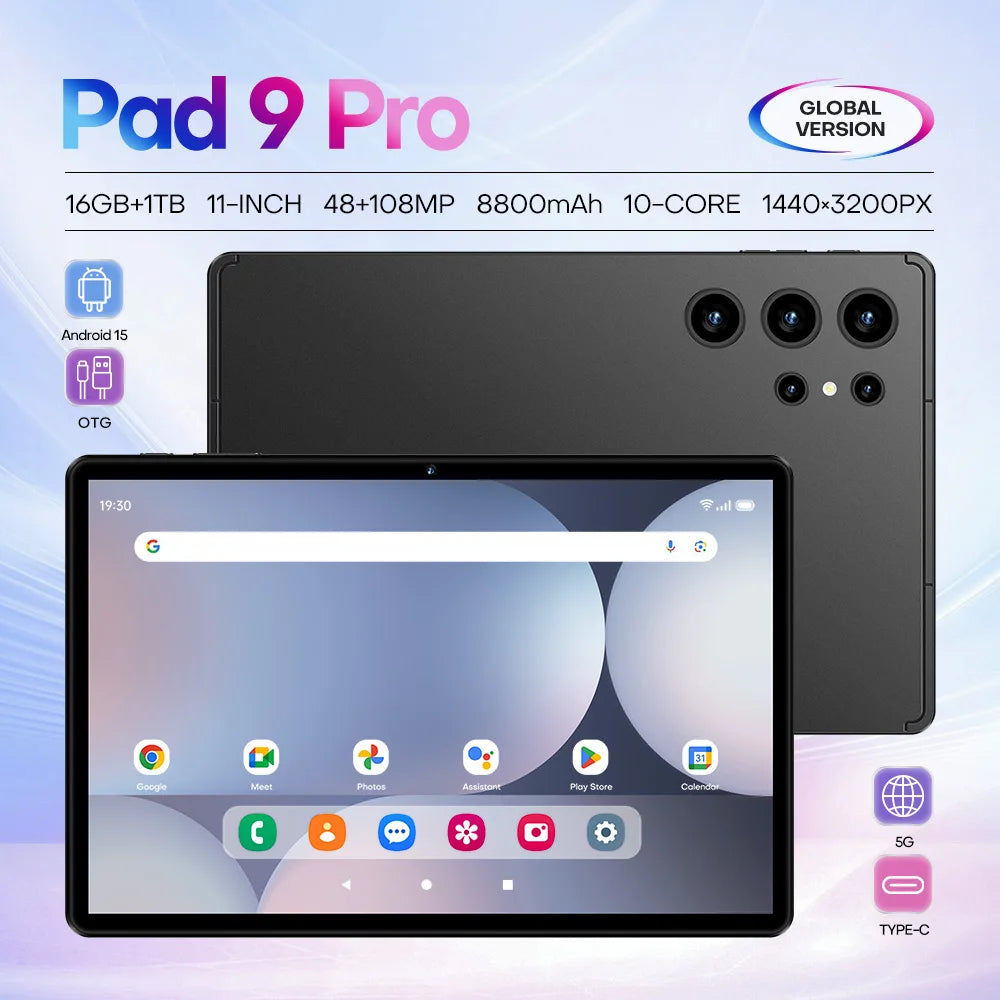 Original Pad 9 Pro 11 Inch 16GB RAM 1TB ROM tablet Android 15 Core Pad Tablet PC Phone Dual Wifi tablette android 8800mah.
