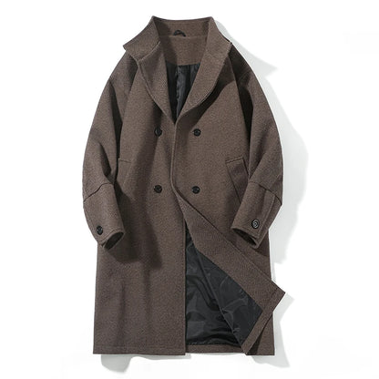 Korean Trend Men's Lapel coat Loose  Casual Double-breasted Overcoat Autumn Winter Fashion New Long Sleeve Woolen Coat.
