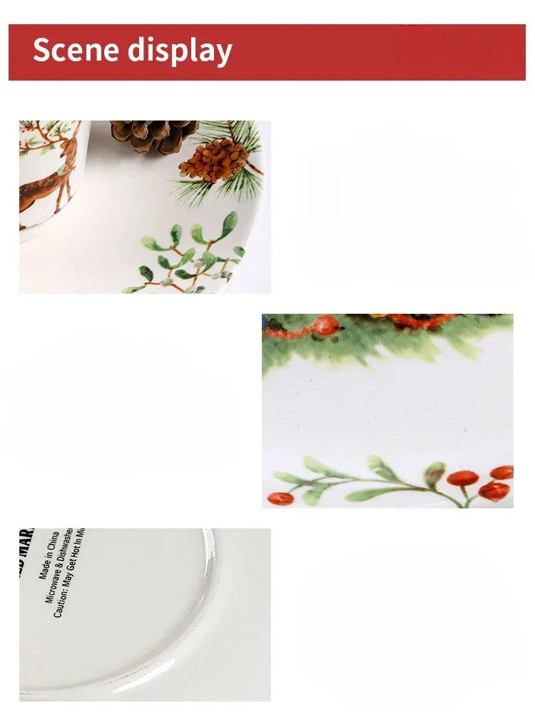 Christmas Tree Ceramic Plate European Style Tableware Coffee Mug Dinner Plates Fruit Snack Western Dishes Kitchen Christmas Gift.