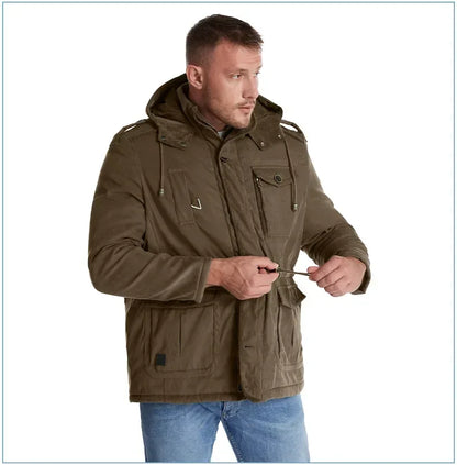 Men's Jacket WINTER USA SIZE Large SIZE Lamb Fleece JACKETS Hooded Cotton Thickened Multi Pocket Casual Mid length Coat