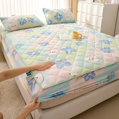 Waterproof Mattress Cover Cartoon Style Bed Covers Quilted Fitted Sheet постельное белье Thickened Bedspread(No Pillowcase)