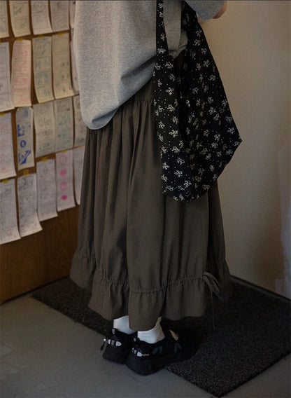 Vintage Black Midi Skirt Women Japanese Harajuku Drawstring Bud Skirts Summer Streetwear Korean Casual Design A Line Faldas New