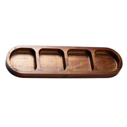 1Pcs New 2/3/4 Grids Solid Wood Tray Wooden Retro Food Plate Spice Dish Breakfast Food Sushi Bread Dessert Sauce.