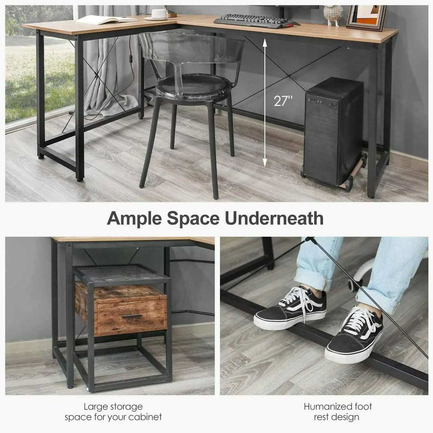 Homfa 66"(176cm) L-förmiger Schreibtisch, Computer-Gaming-Laptop-Schreibtisch, Heimbüro, Eck-Arbeitsplatz, Tisch, Arbeitstisch, 190 cm x 120 cm x 75 cm