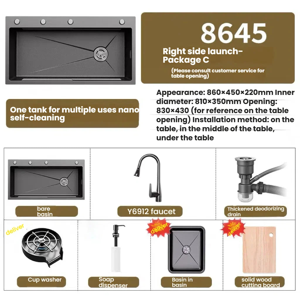 Kitchen Sink Stainless Steel Rice Grain Pattern Multifunctional Wear and Stain Resistant Large Single Slot Wash Dish Basin