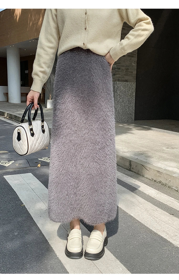 Autumn Winter New Knit Long Skirt Women Casual Thick Korean High Waist Soft A-Line Skirt