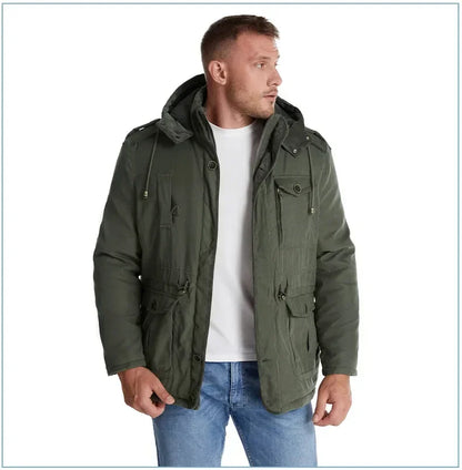Men's Jacket WINTER USA SIZE Large SIZE Lamb Fleece JACKETS Hooded Cotton Thickened Multi Pocket Casual Mid length Coat