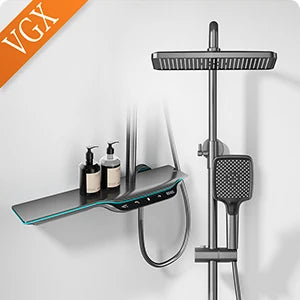 VGX Thermostatic Shower System Set Smart Digital Bathroom Shower Faucet Set Temperature Display Rainlfall Bathroom Shower Set