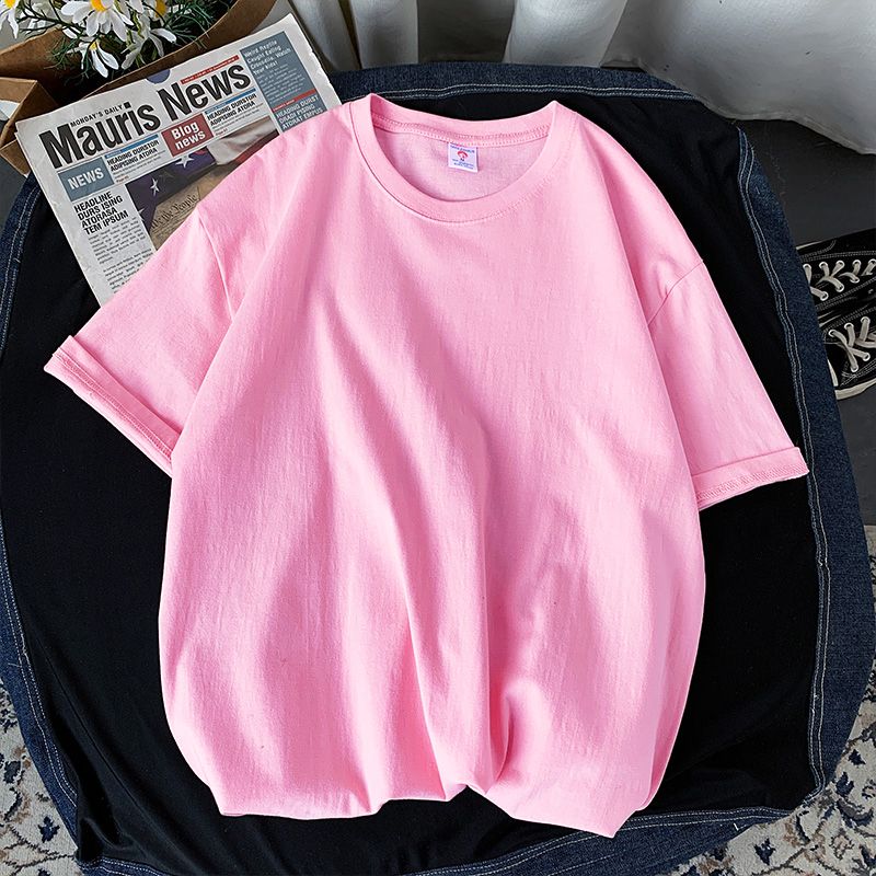 100% Cotton Half Sleeve Men Women Summer T-shirt Fashion Solid Color Simple O Neck Tops Loose Casual Basic Short-sleeved.